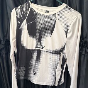 SHEIN Black and White Graphic Long-Sleeve Crewneck Top